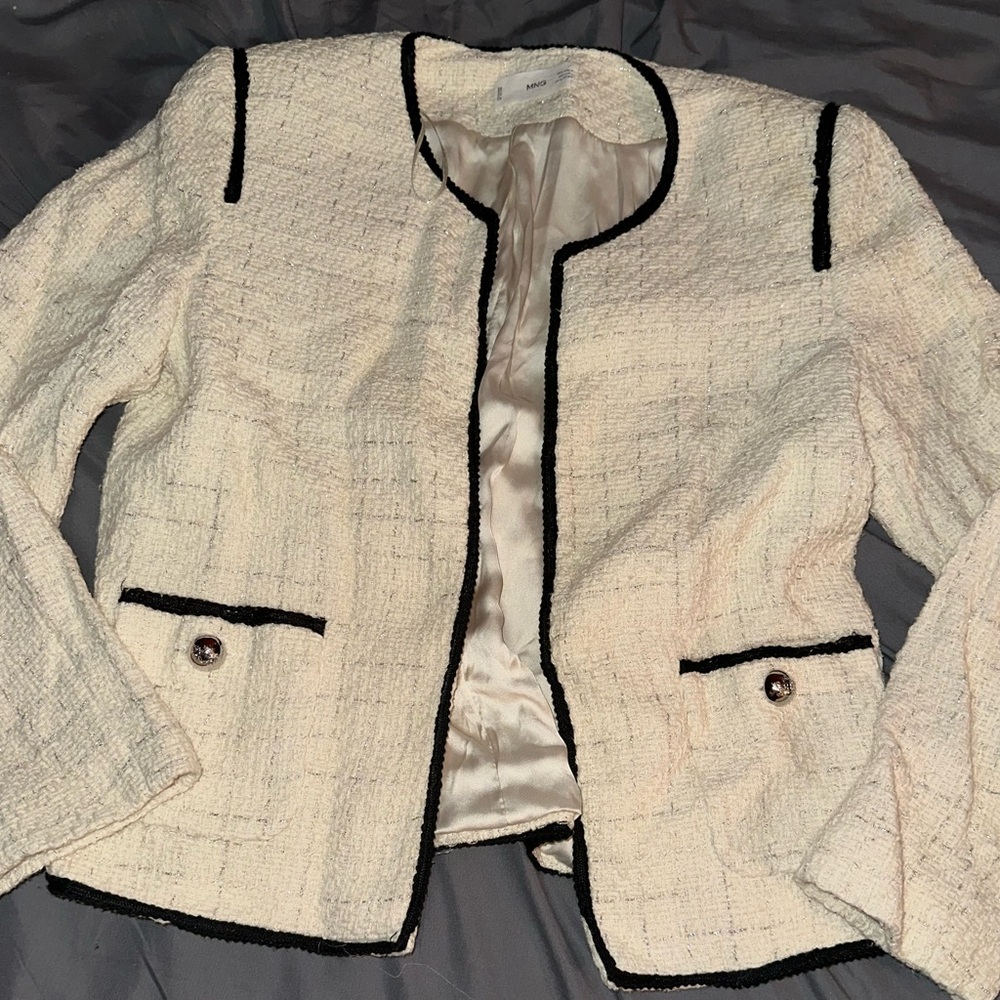 Mango Tweed Ivory Blazer Jacket Sz. S